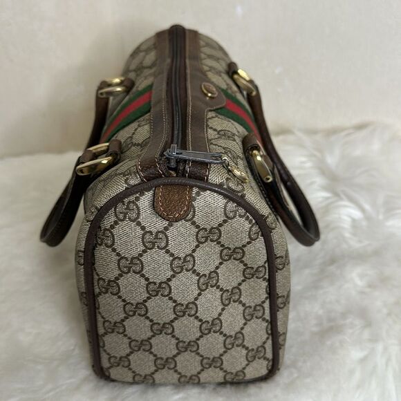 Gucci Beige and Brown Monogram Bag with Red and Green Stripe - Picture 5 of 16